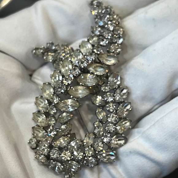 Vintage Sherman Brooch Clear Rhinestones 50's signed - Picture 5 of 13